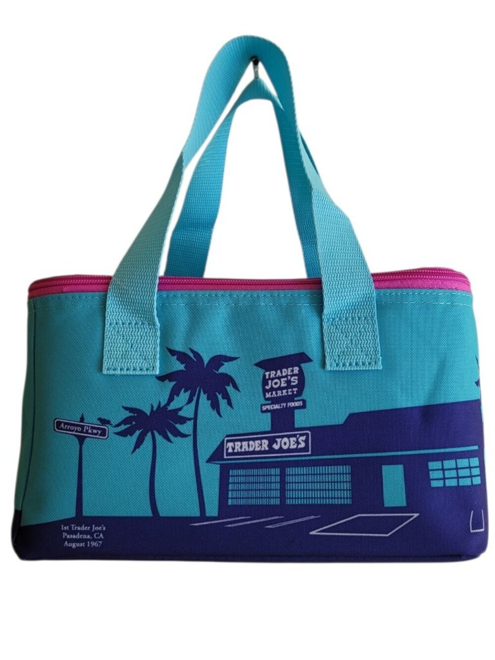 Trader Joe’s Mini Insulated Cooler Bag Pasadena Palm Tree Turquoise Summer